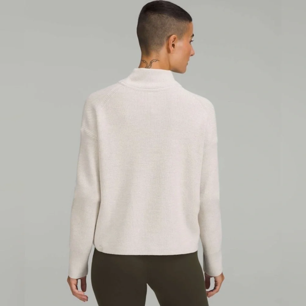 Lululemon Merino Wool-Blend Ribbed Turtleneck Sweater Heathered Natural Ivory